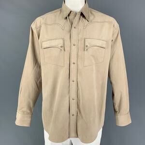 7 DIAMONDS Size L Khaki Contrast Stitch Polyester Western Long Sleeve Shirt